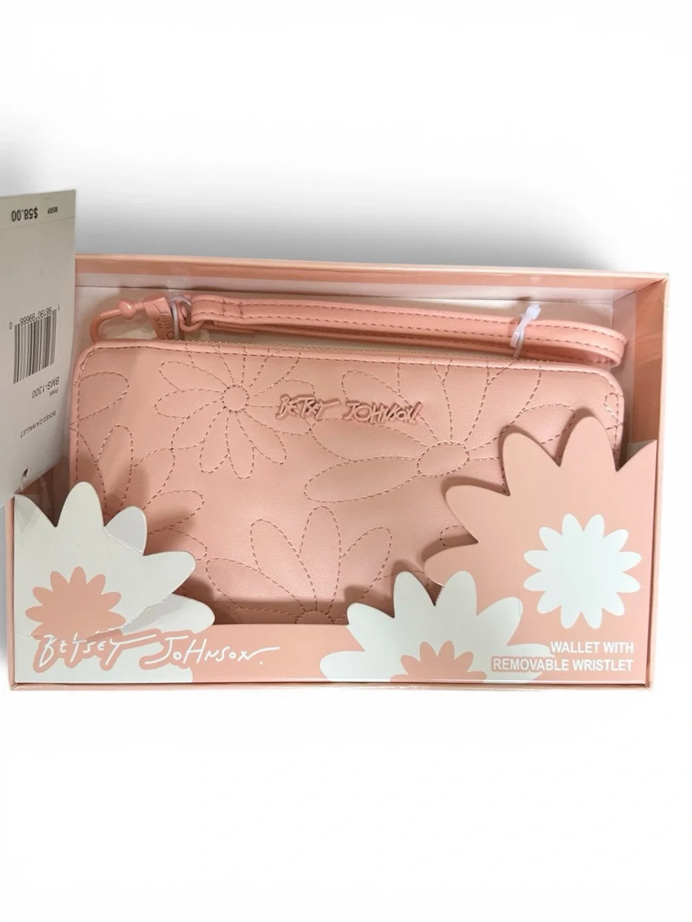 NWT Betsey Johnson Blush Floral Embossed Wristlet Wallet Pink